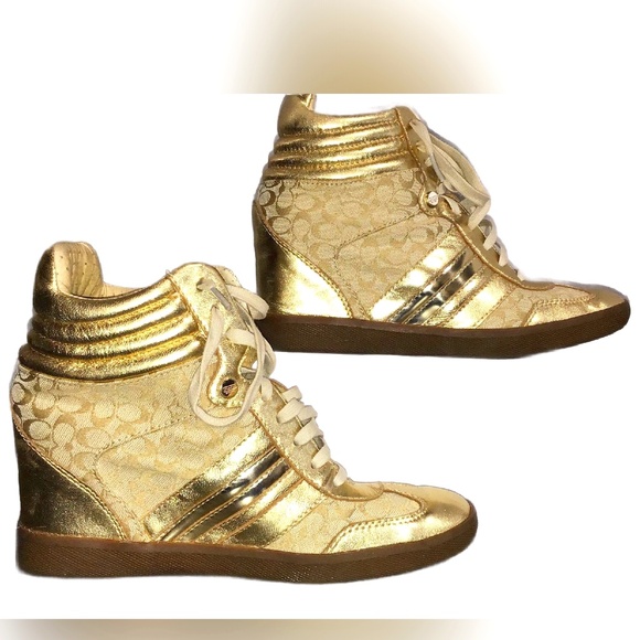 Coach Shoes - Gold Coach Wedged Heeled Sneakers Sz 9.5M